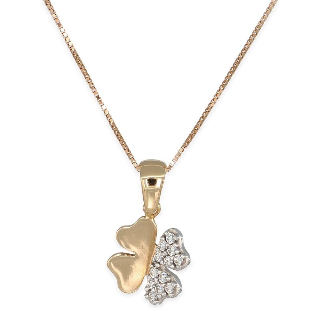 Collana Quadrifoglio in Oro Giallo 18 Kt e Cubic Zirconia