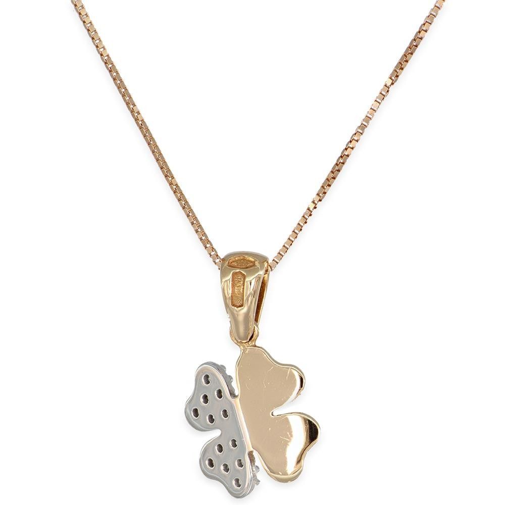 Collana Quadrifoglio in Oro Giallo 18 Kt e Cubic Zirconia