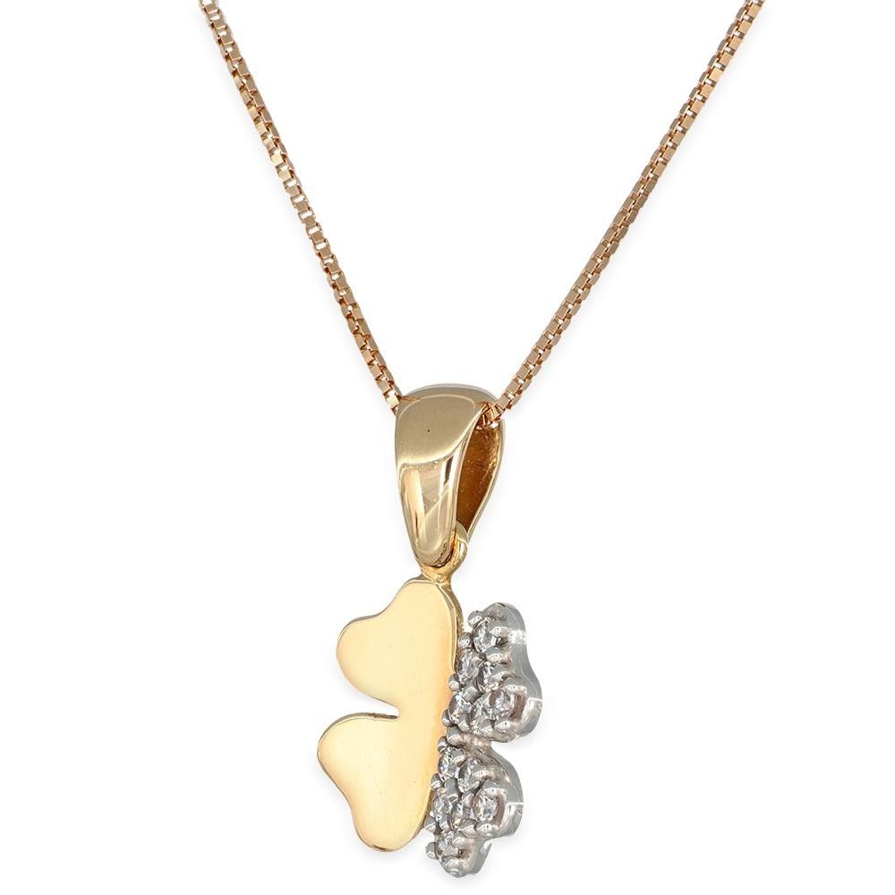 Collana Quadrifoglio in Oro Giallo 18 Kt e Cubic Zirconia