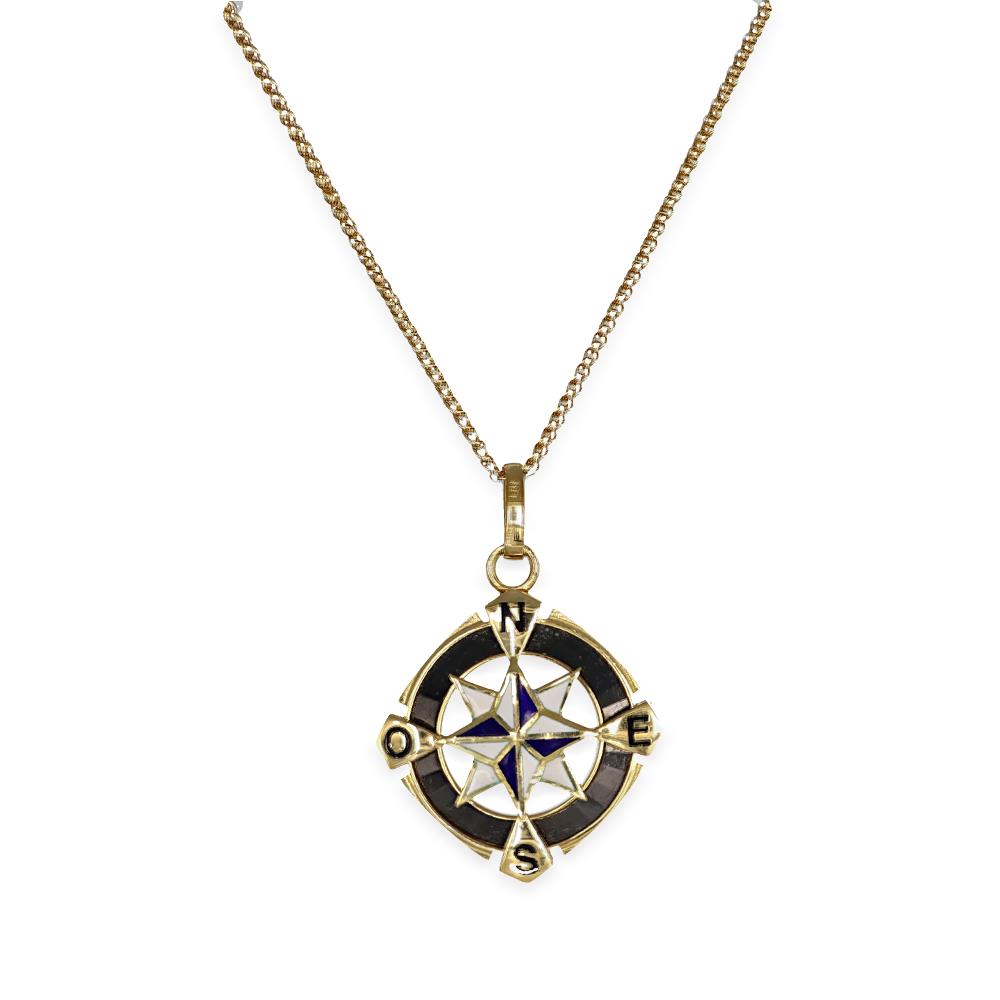 Collana Rosa dei Venti in Oro Giallo 18 Kt e Smalto a Fuoco