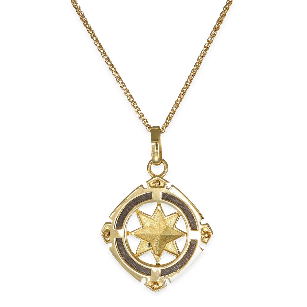 Collana Rosa dei Venti in Oro Giallo 18 Kt e Smalto a Fuoco
