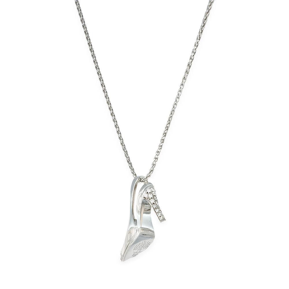 Collana Scarpa con Tacco in Oro Bianco 18 Kt e Cubic