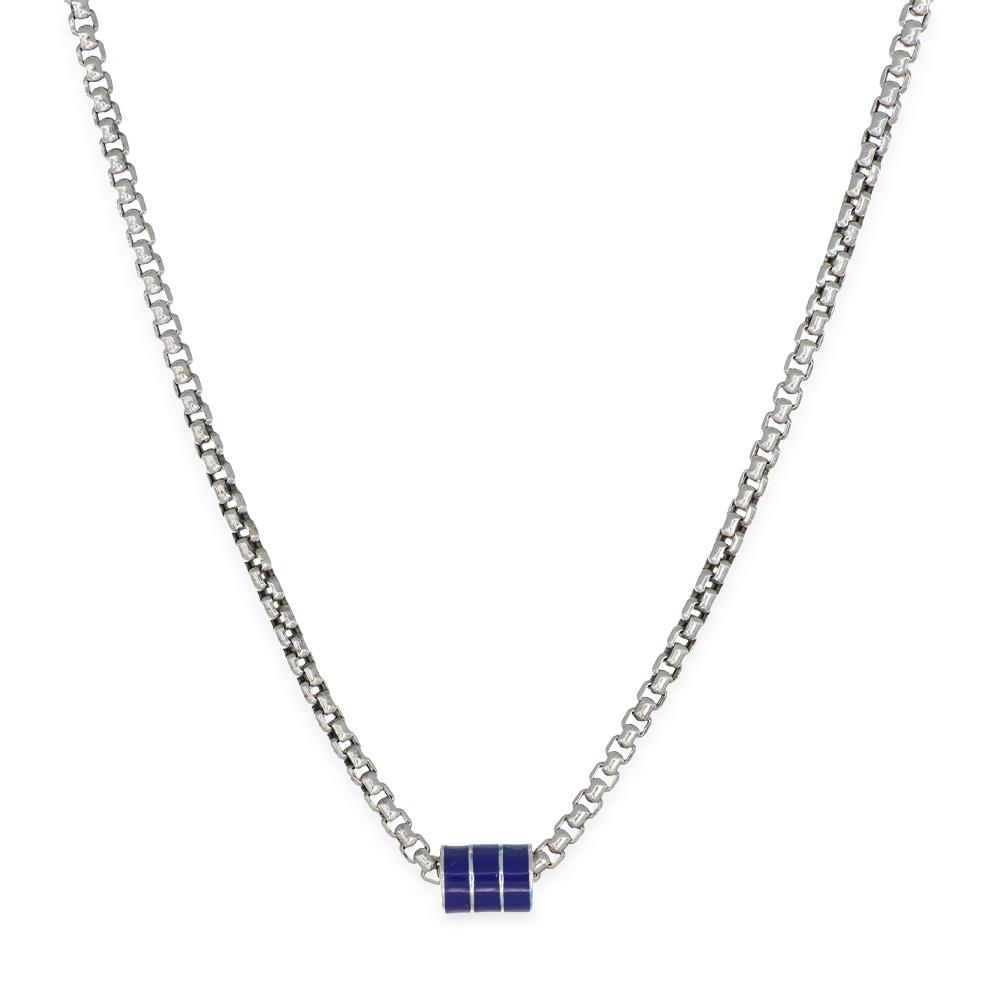 Collana Smalto a fuoco Blu e Oro Bianco 18 Kt