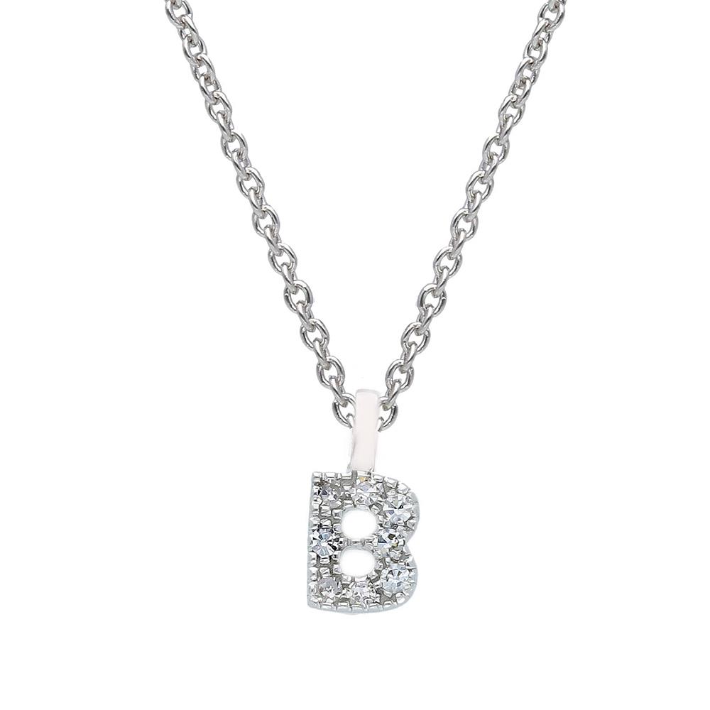 Collana SONGA Lettera "B" in Oro Bianco 18 Kt e Diamanti