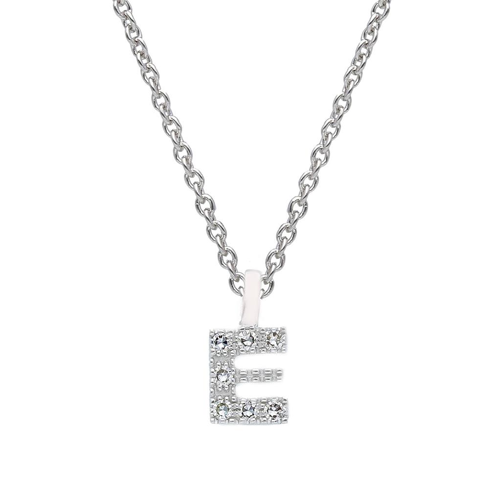 Collana SONGA Lettera "E" in Oro Bianco 18 Kt e Diamanti