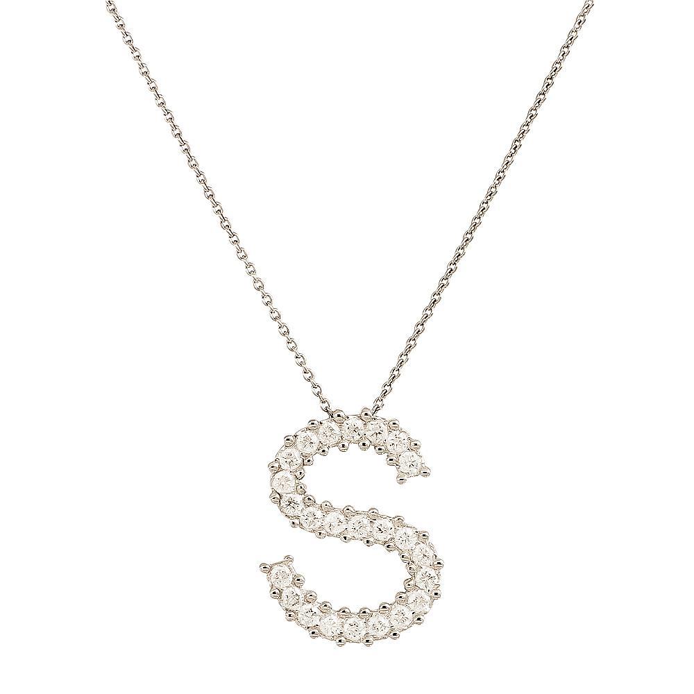 Collana Songa Lettera "S" in Oro Bianco 18 Kt e Diamanti