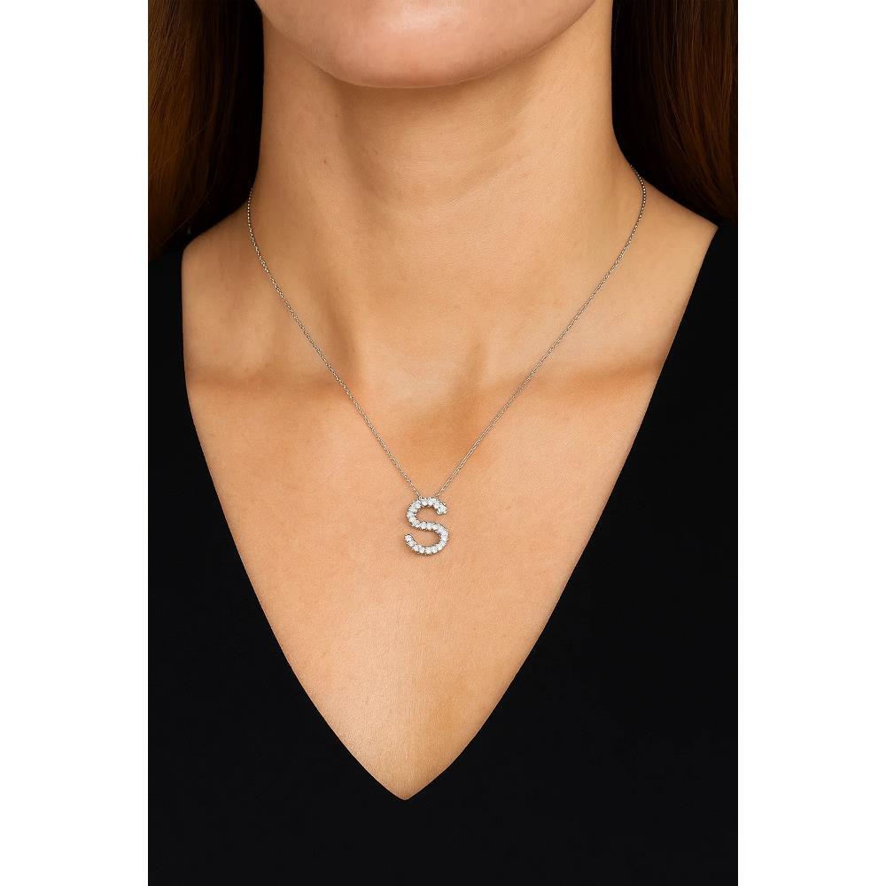Collana Songa Lettera "S" in Oro Bianco 18 Kt e Diamanti