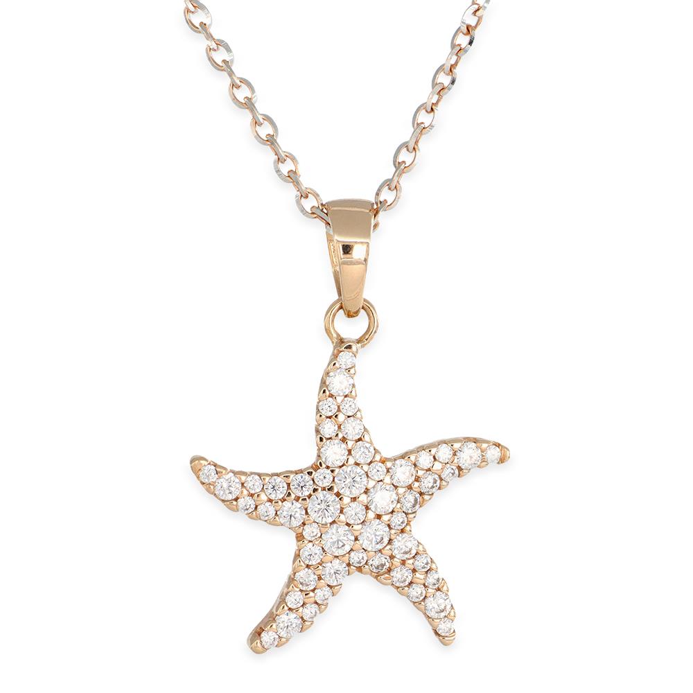 Collana Stella Marina in Oro Bianco e Rosa 18 Kt con Cubic Zirconia