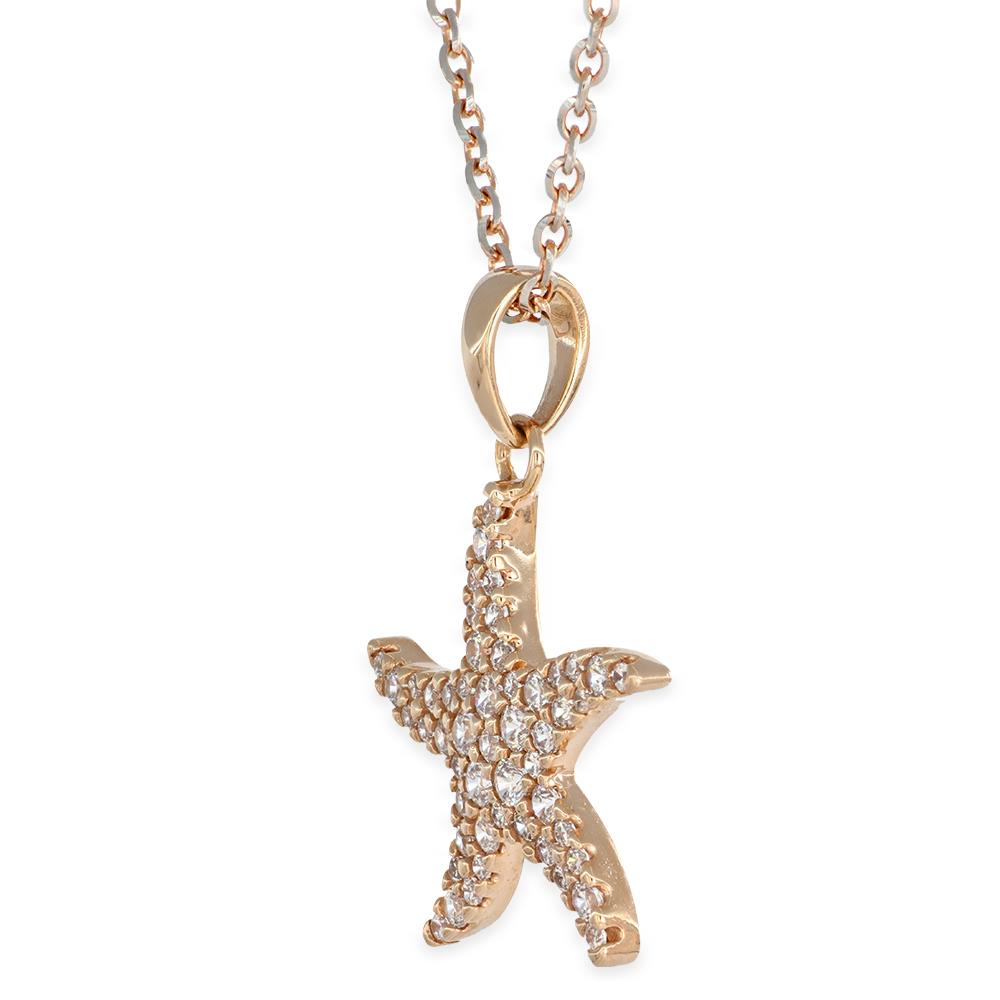 Collana Stella Marina in Oro Bianco e Rosa 18 Kt con Cubic Zirconia