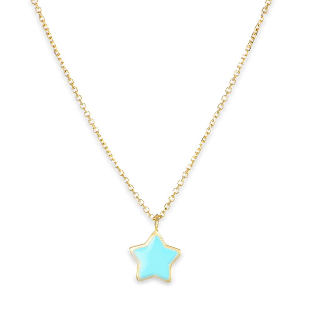 Collana Stellina in Oro Giallo 18 Kt e Smalto Turchese