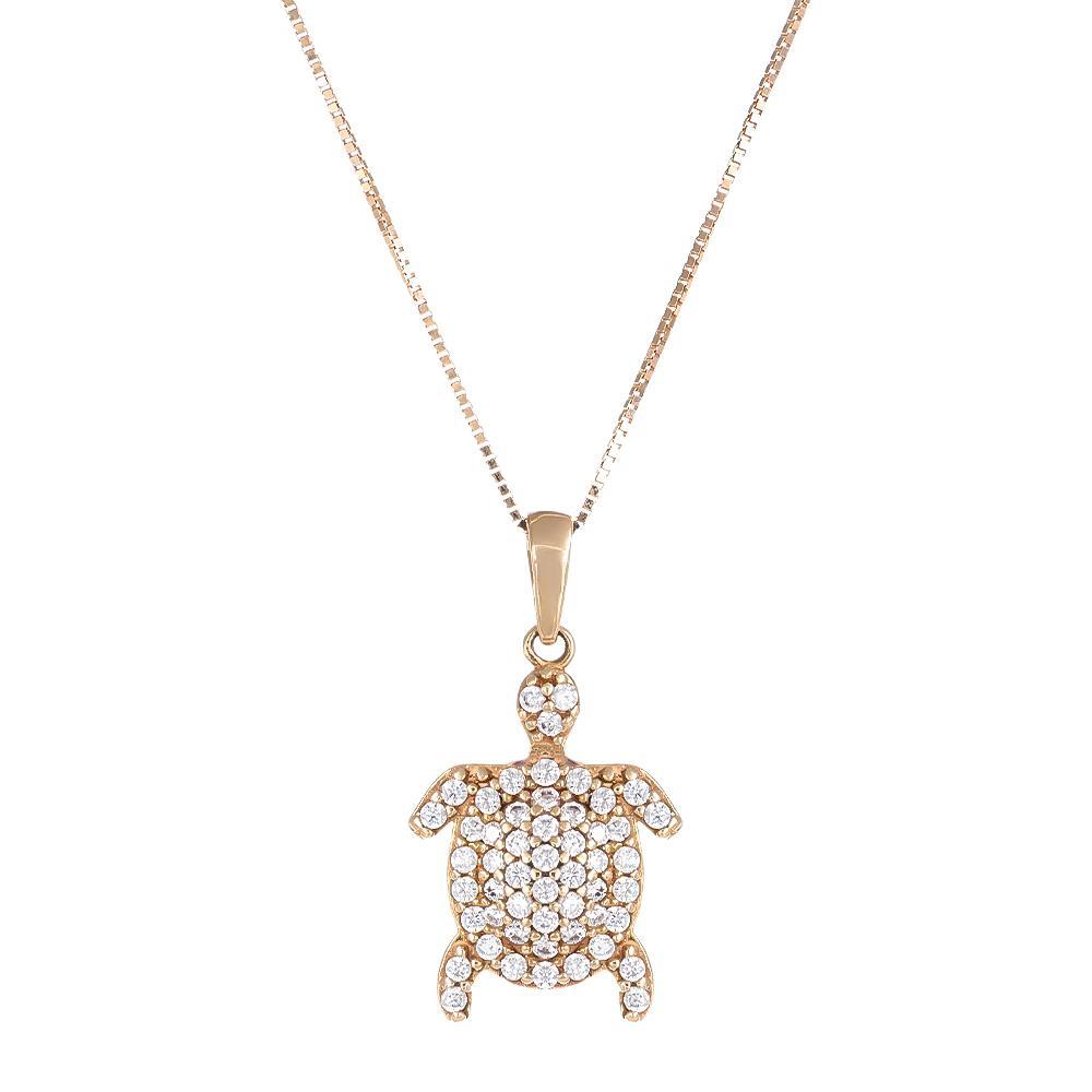 Collana Tartaruga in Oro Rosa 18 Kt e Cubic Bianca