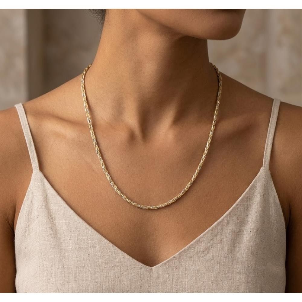 Collana Treccia Bicolore in Oro 18 Kt