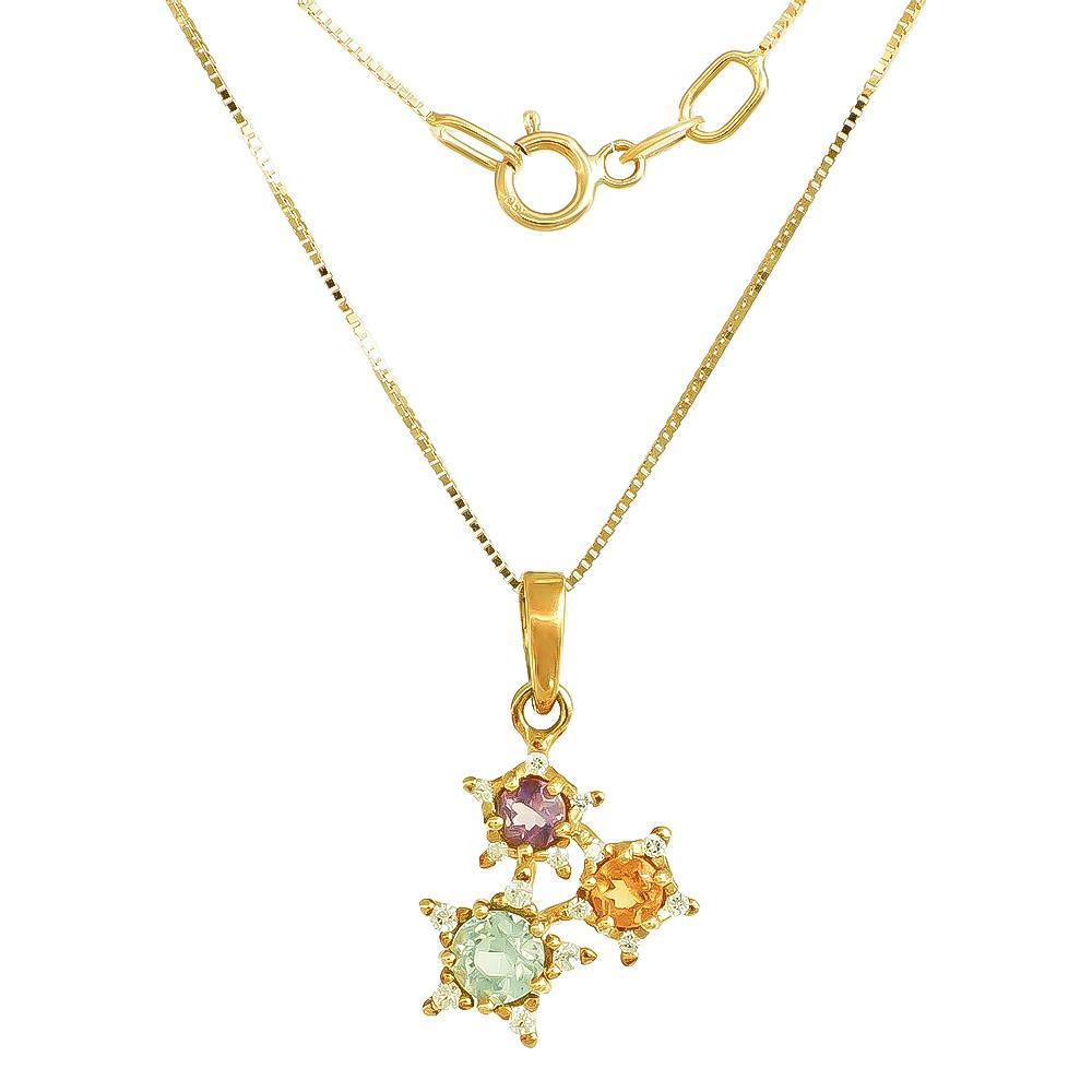 Collana Trilogy in Oro Giallo 18 kt e Cubic Viola, Arancione e Azzurra