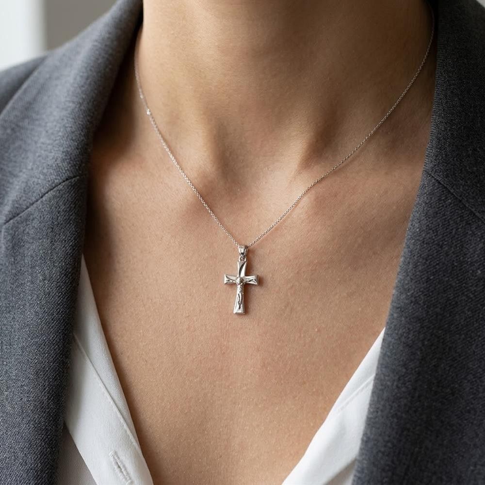 Croce con Cristo in Oro Bianco 18 Kt