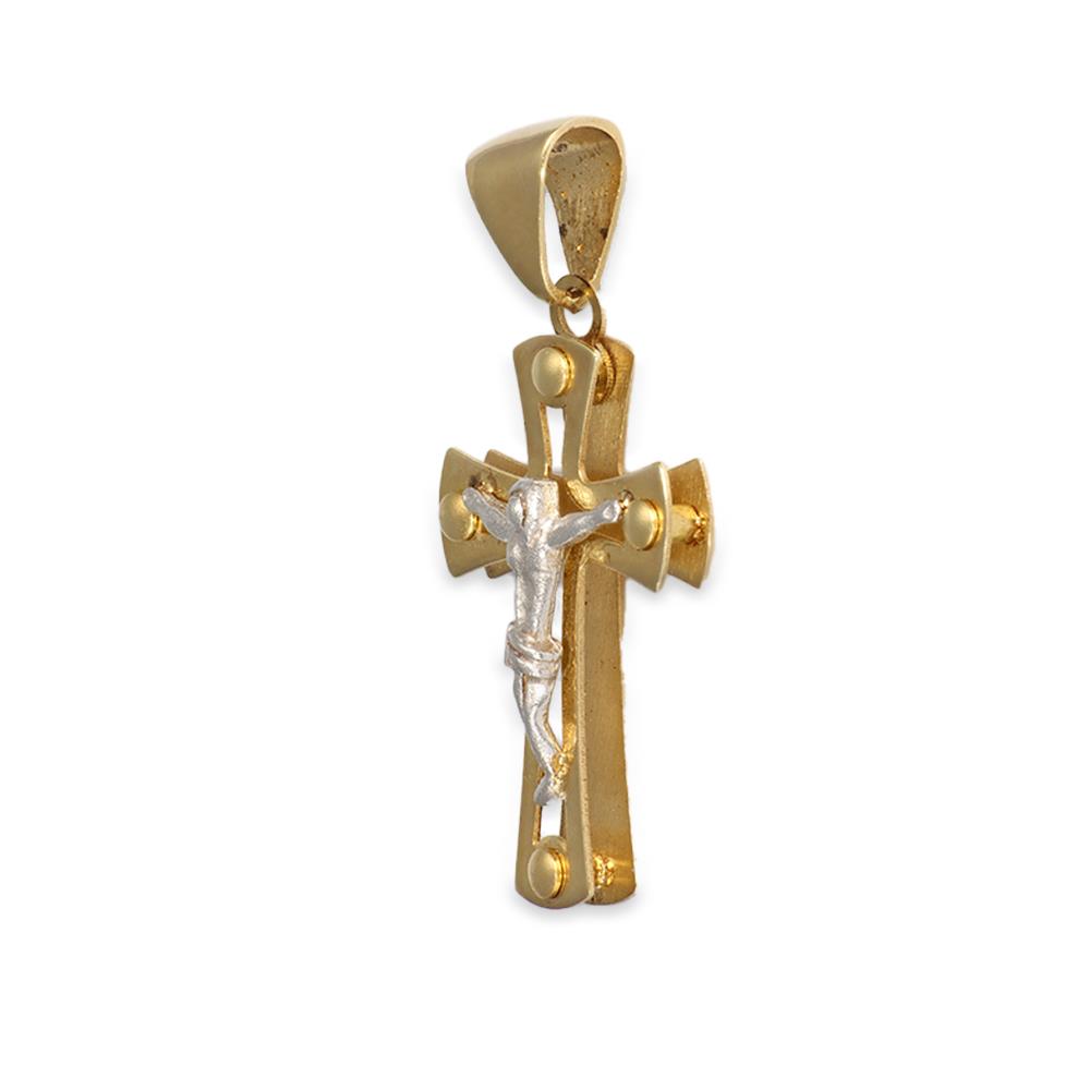 Croce con Cristo In Oro Giallo e Bianco 18 Kt