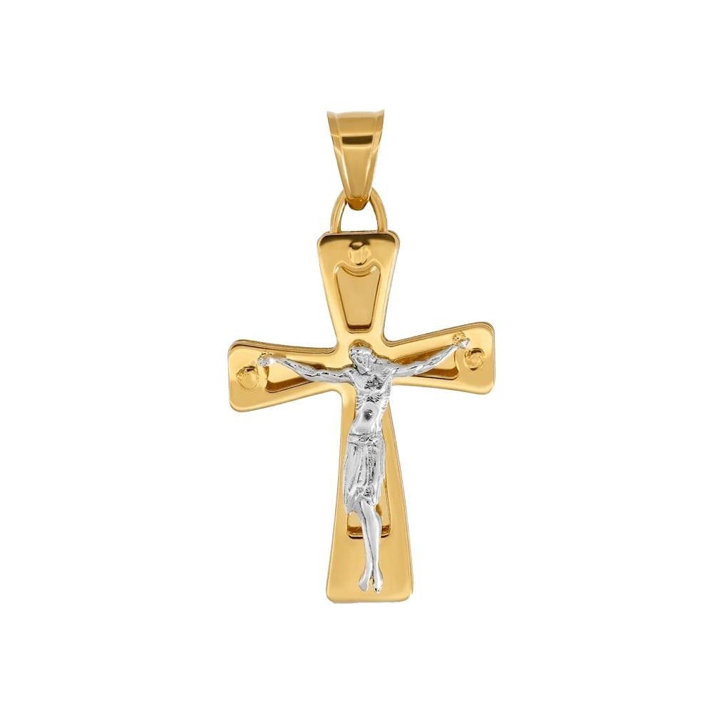 Croce con Cristo in Oro Giallo e Bianco 18 Kt