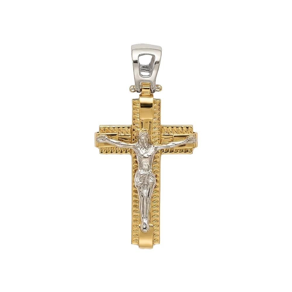 Croce con Cristo in Oro Giallo e Bianco 18 Kt