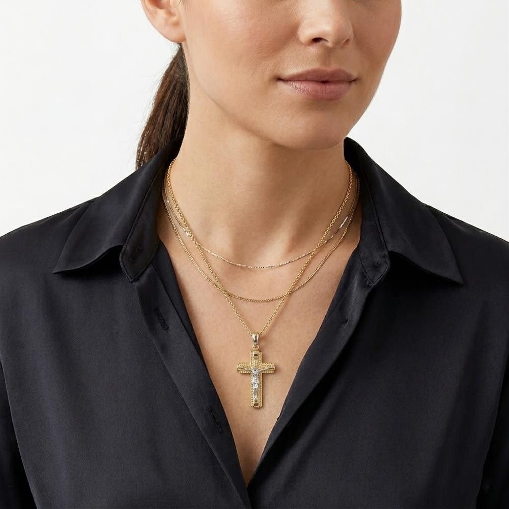 Croce con Cristo in Oro Giallo e Bianco 18 Kt