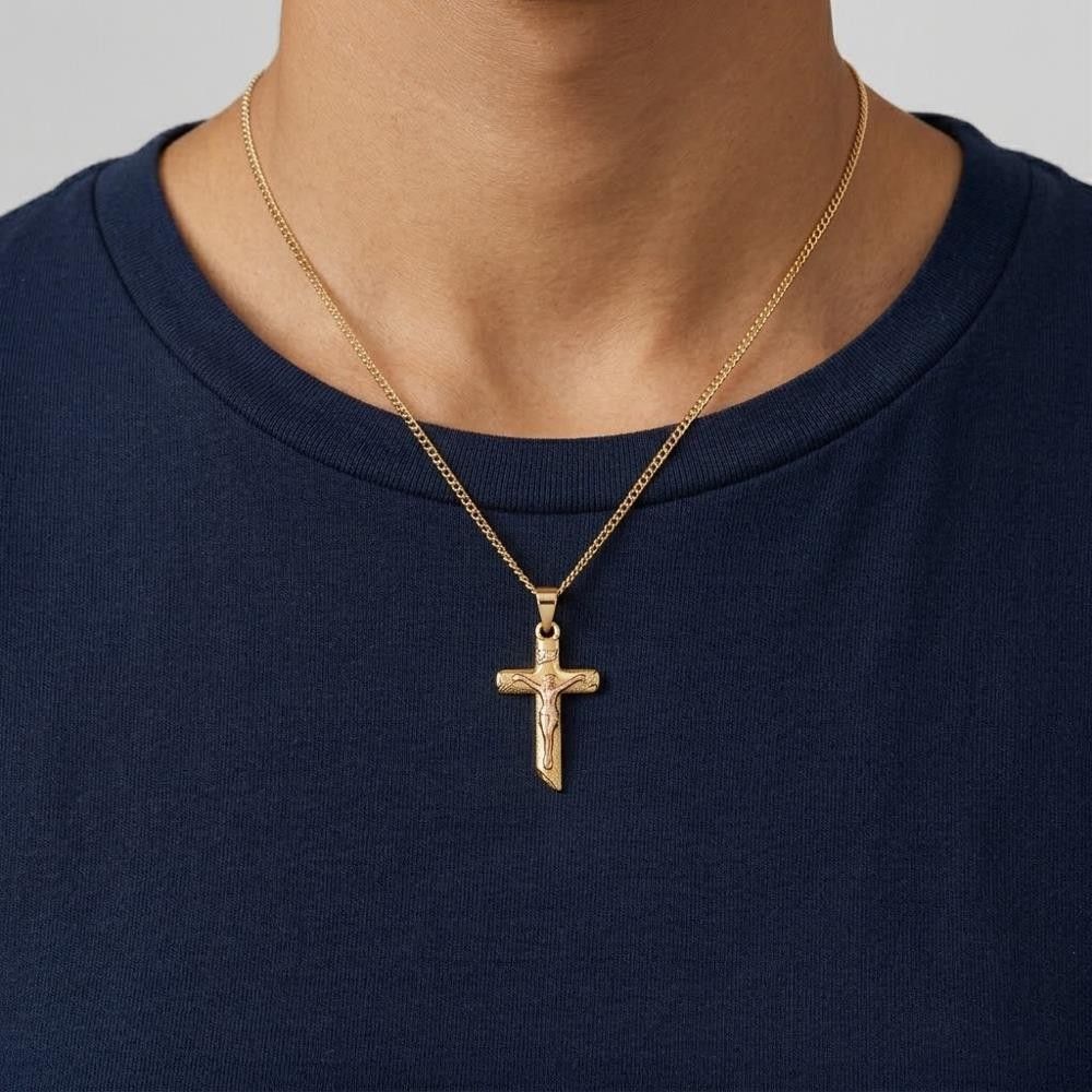 Croce con Cristo in Oro Giallo e Rosa 18 Kt
