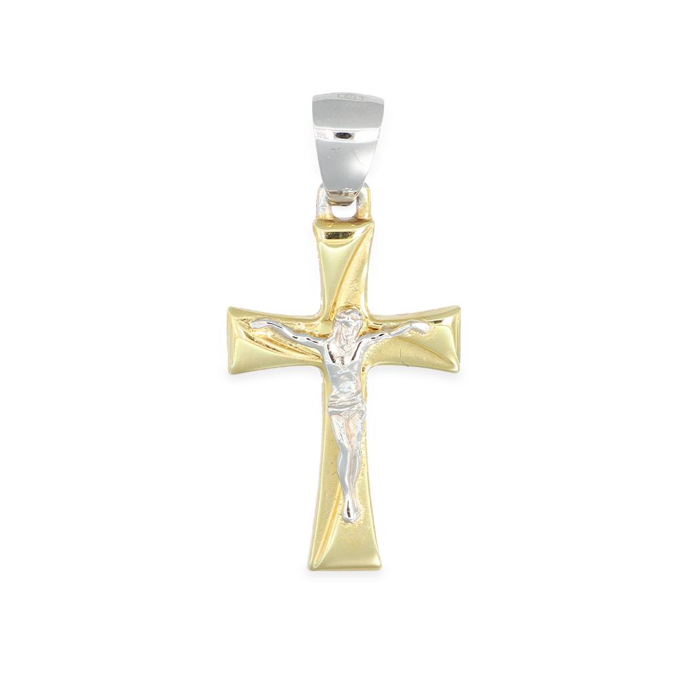 Croce Gesù Cristo in Oro Giallo e Bianco 18 Kt