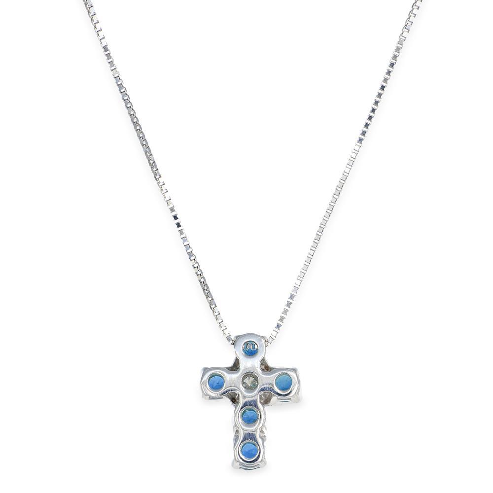 Croce in Oro Bianco 18 Kt Diamanti e Zaffiri Blu