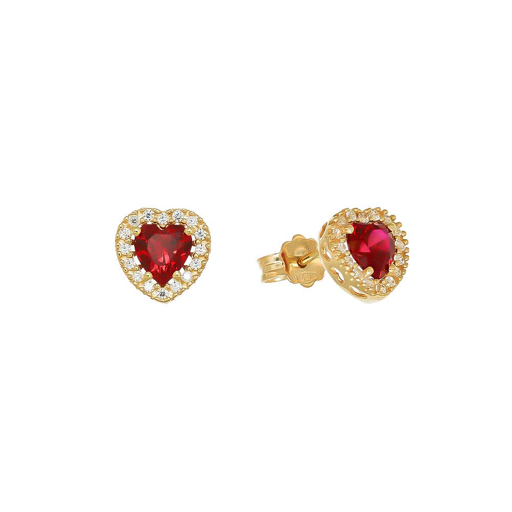 Cuore in Oro Giallo 18 kt e Cubic Rosso Rubino
