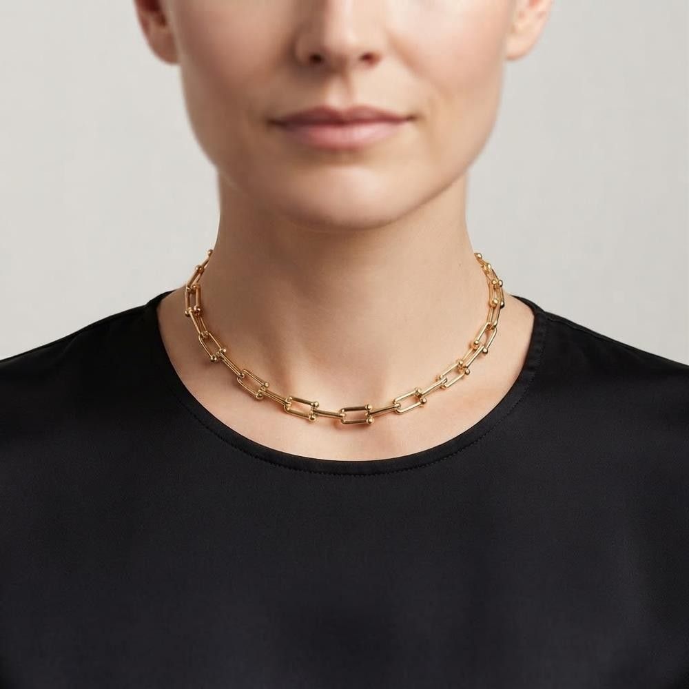Girocollo a Catena con Maglie Allungate Piccole in Oro Giallo 18 Kt Piccola