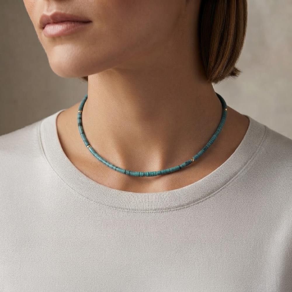 Girocollo con Turchese Naturale e Oro Giallo 18 Kt