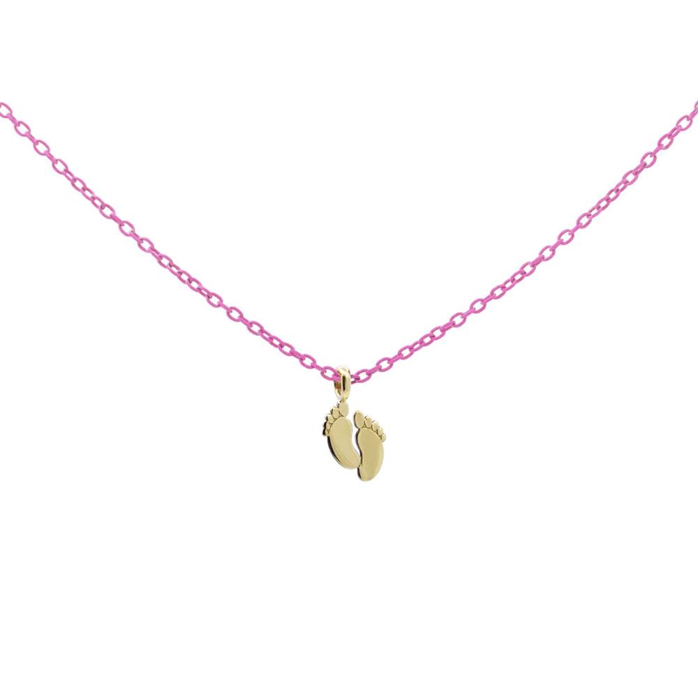 Girocollo Rue Des MIlle Oro 18 KT Baby Feet Piedini Rosa Fluo