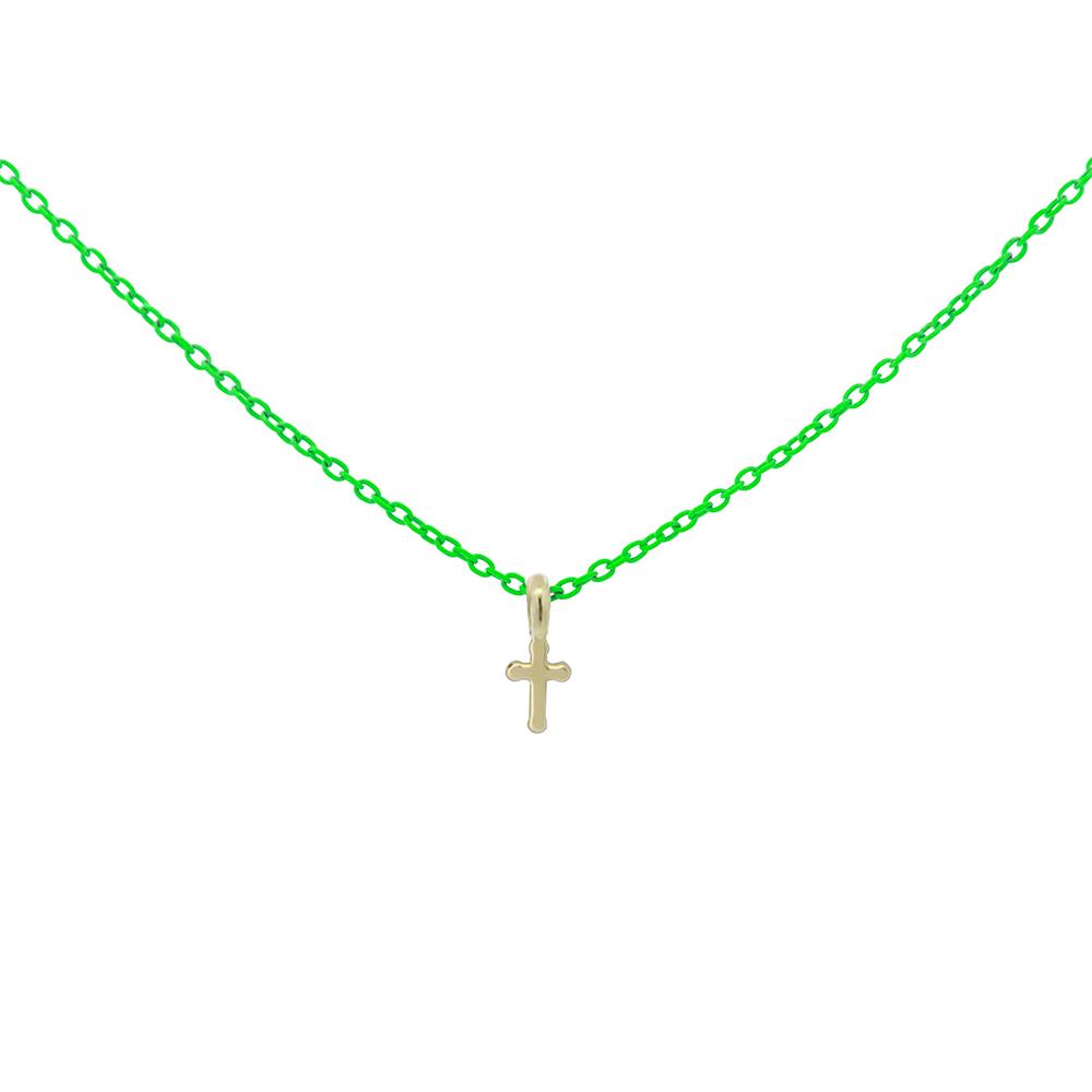 Girocollo Rue Des Mille Oro 18 KT Croce Verde Fluo