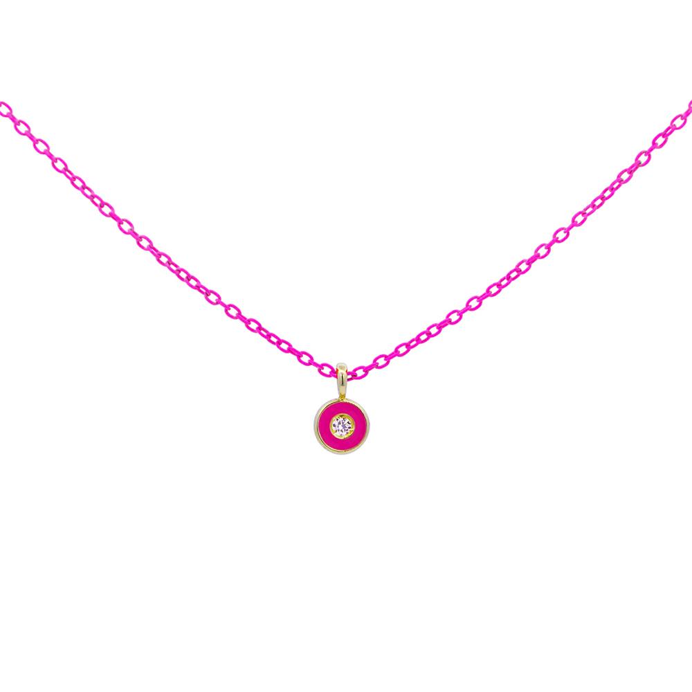 Girocollo Rue Des MIlle Oro 18 KT e Diamanti Rosa Fluo