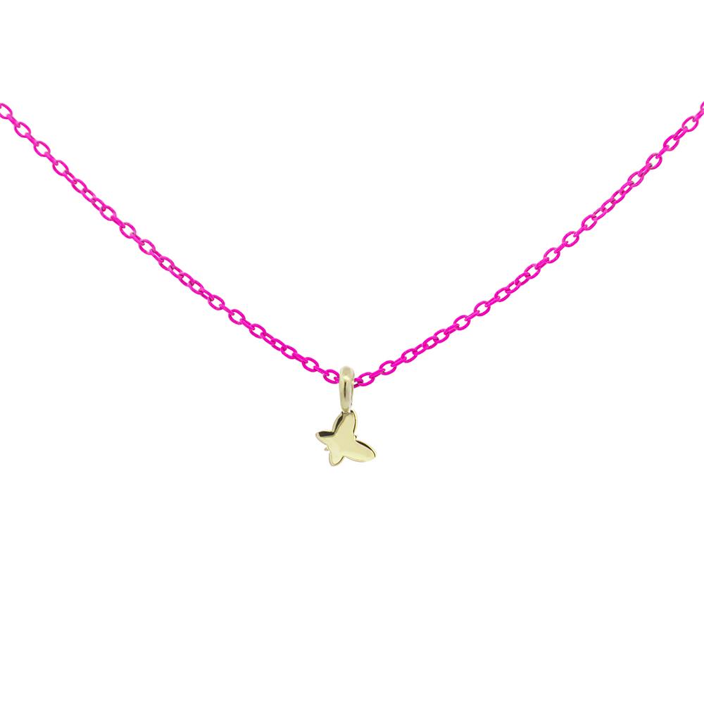 Girocollo Rue Des Mille Oro 18 KT Farfalla Rosa Fluo