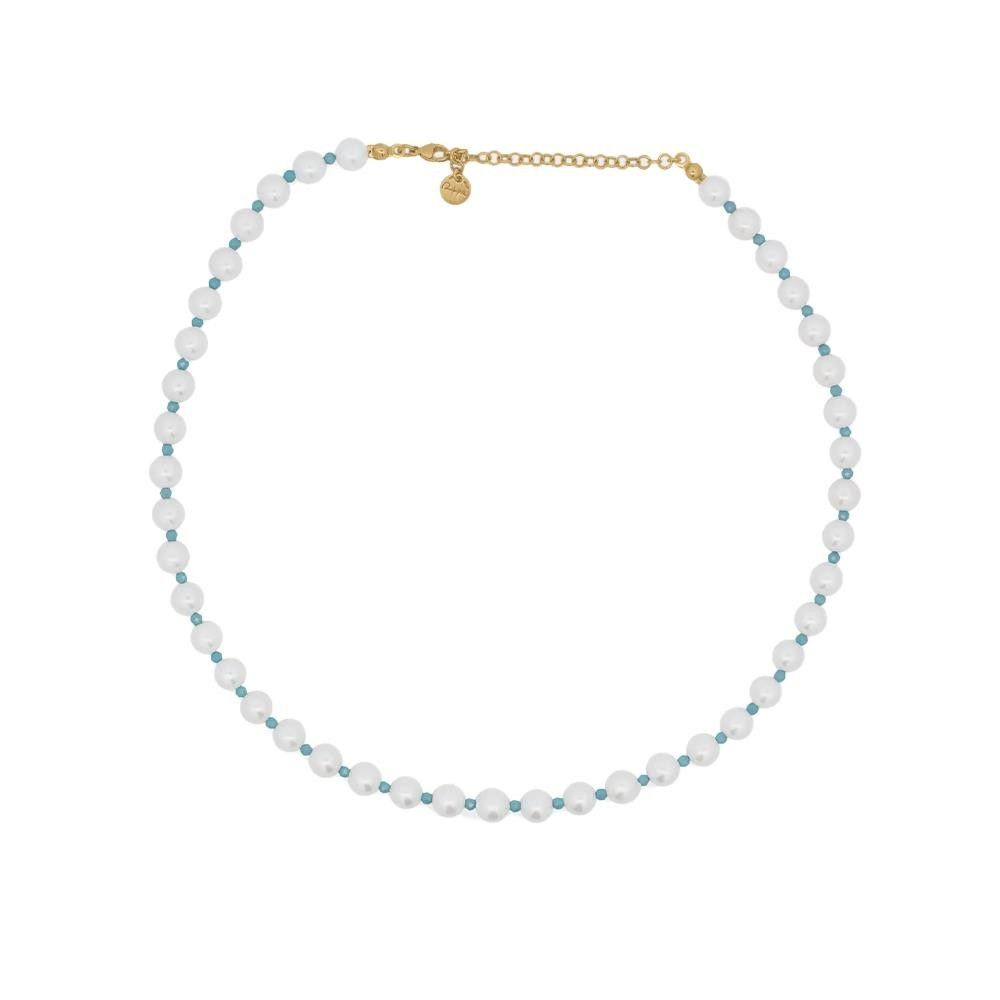 Girocollo Rue Des Mille Perla e zirconi milky turchesi