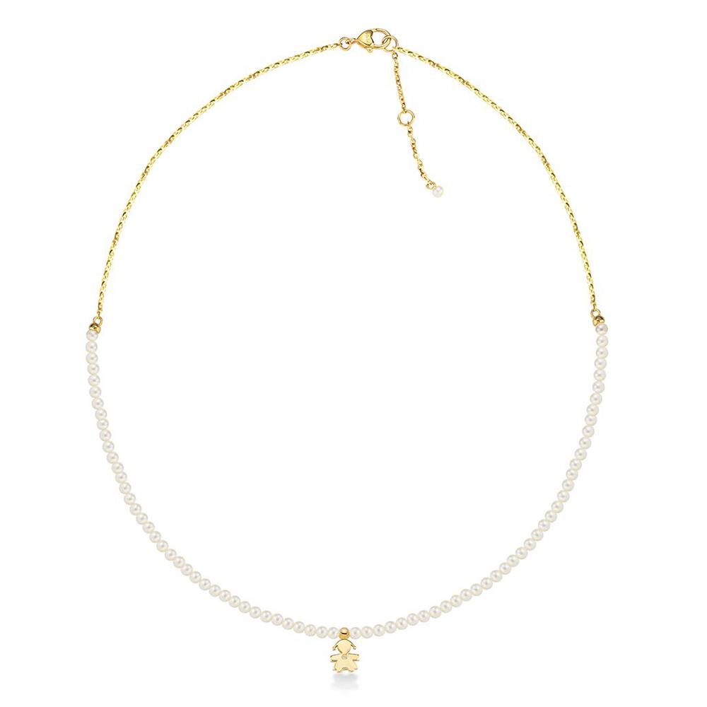 Le Perle ♡ Collana Bimba Oro Giallo, Perle E Diamanti