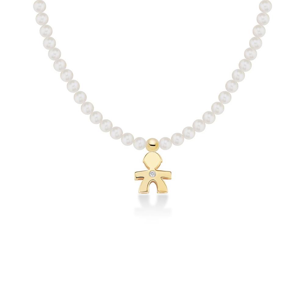Le Perle ♡ Collana Bimbo Oro Giallo, Perle E Diamanti