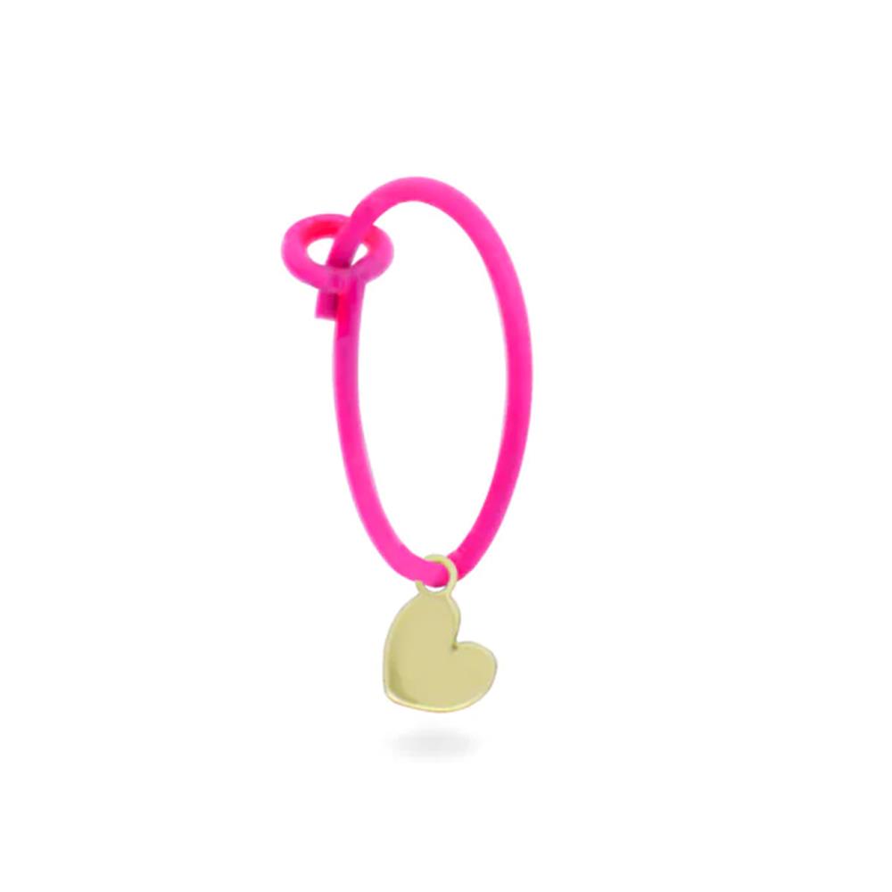 Mono Orecchino Rue Des Mille Oro 18 KT Hoop Cuore Rosa Fluo