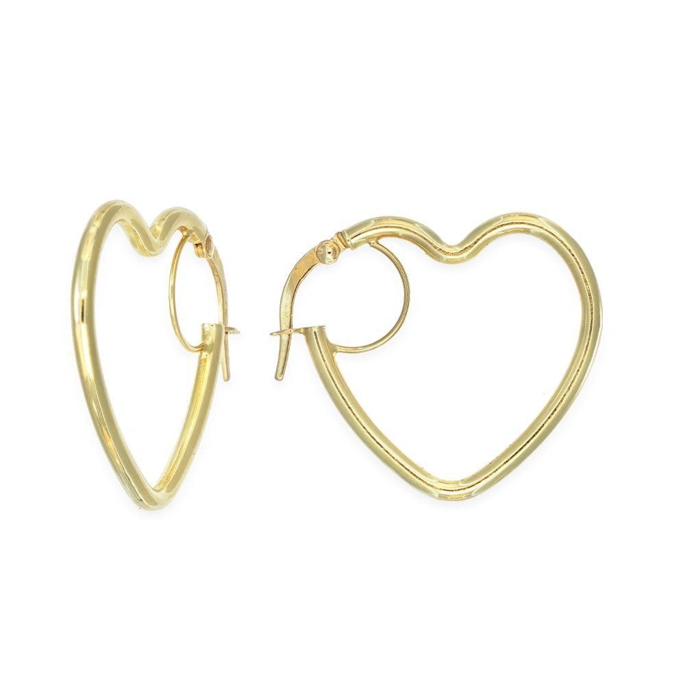 Orecchini A Cerchio Canna di Fucile Cuori in Oro Giallo 18 Kt