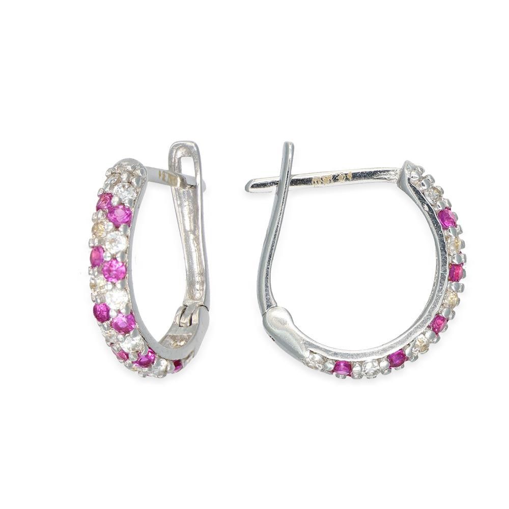 Orecchini A Cerchio in Oro Bianco 18 Kt e Cubic