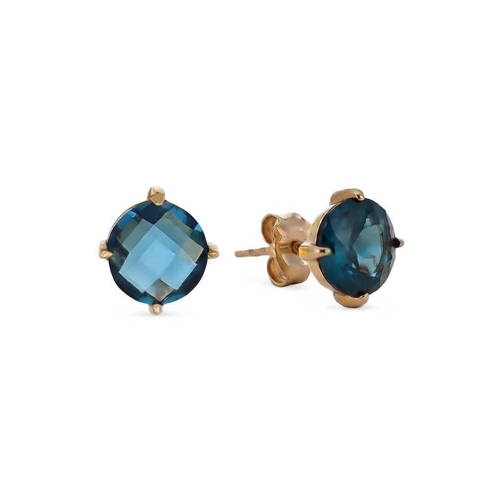Orecchini A Lobo in Oro Giallo 18 Kt e Cubic Blu Topazio