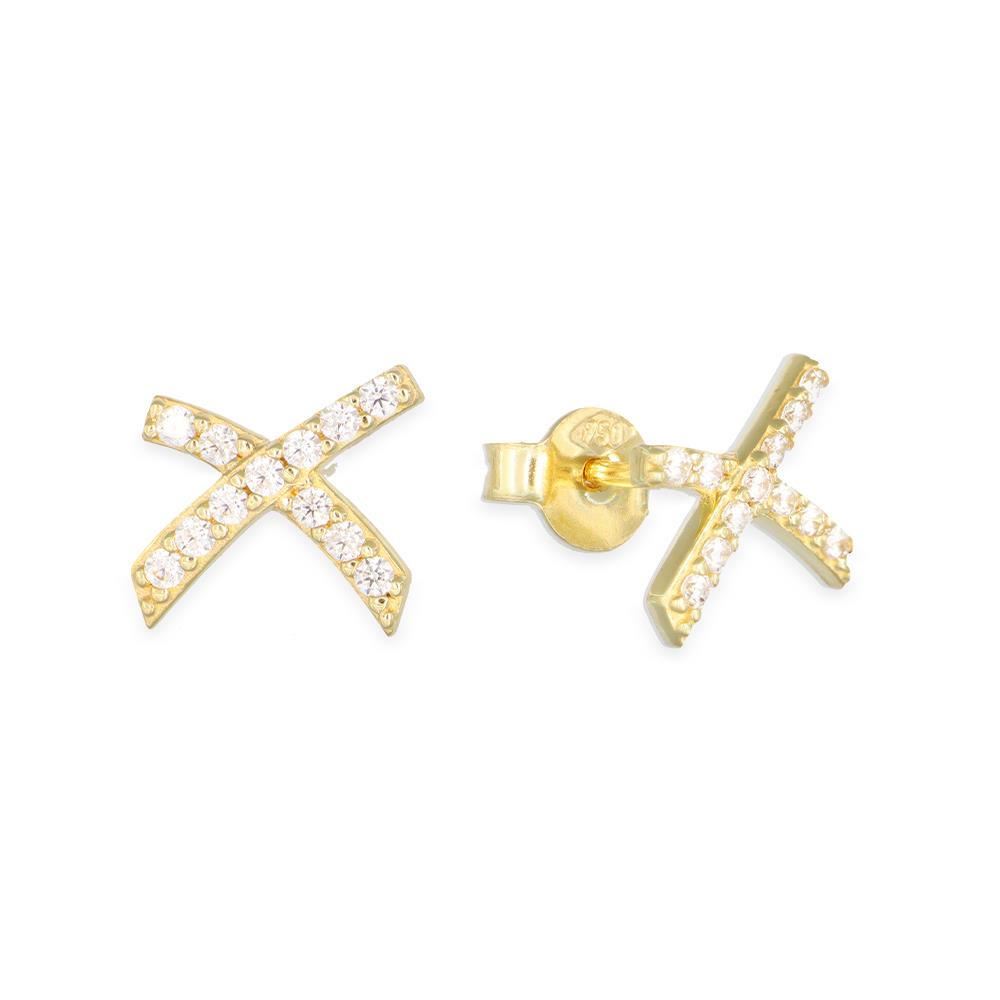 Orecchini a X in Oro Giallo 18 Kt e Cubic Bianca