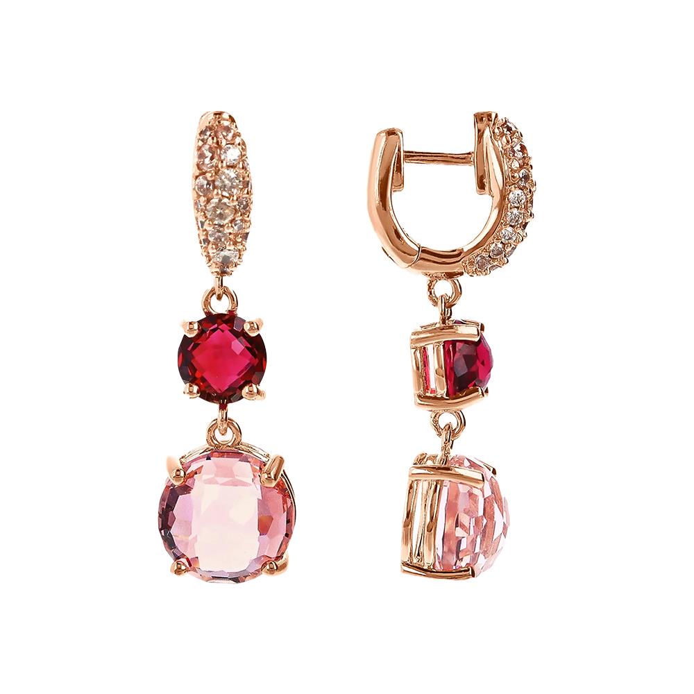 Orecchini Bronzallure Pendenti con Prisma Gem Tonde e Pavé in Cubic Zirconia