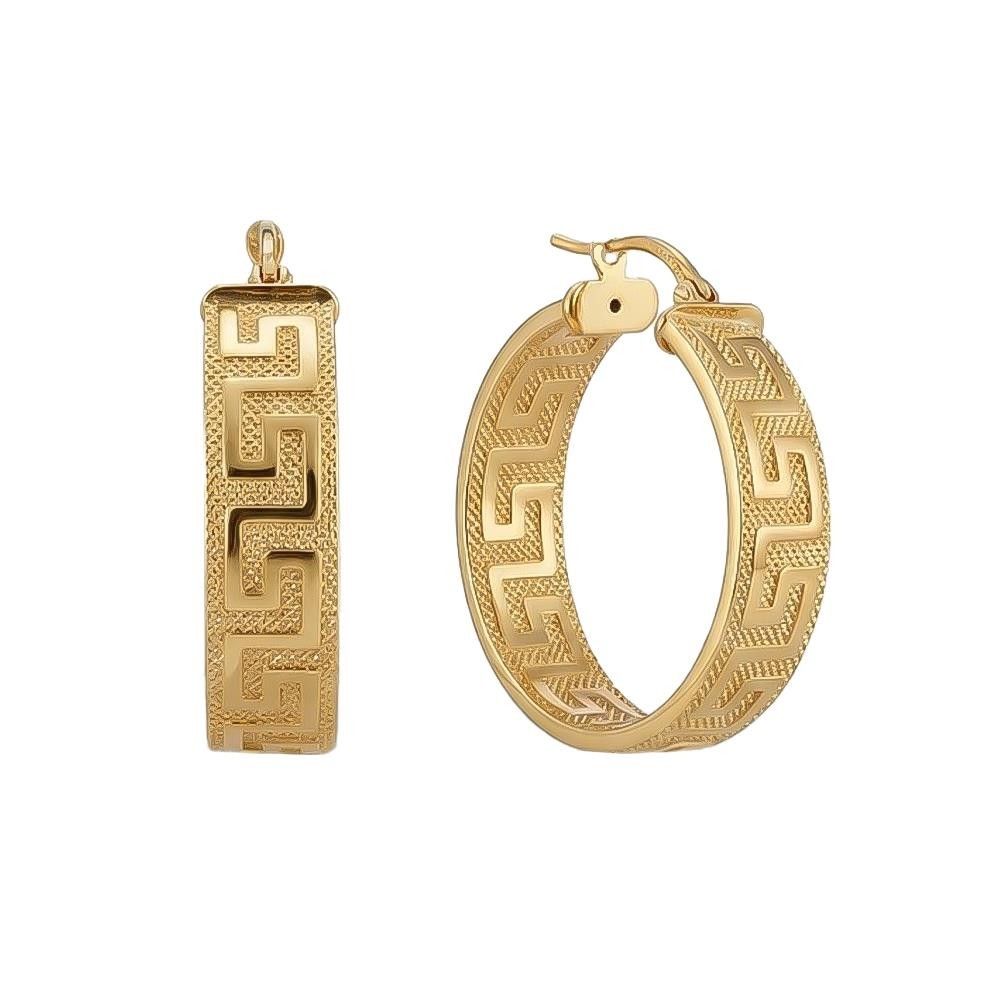 Orecchini Cerchi con Greca in Oro Giallo 18 Kt