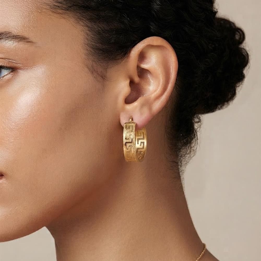 Orecchini Cerchi con Greca in Oro Giallo 18 Kt