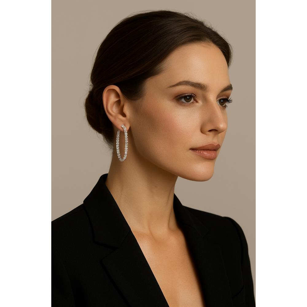 Orecchini Cerchi Grandi in Oro Bianco 18 Kt e Diamanti