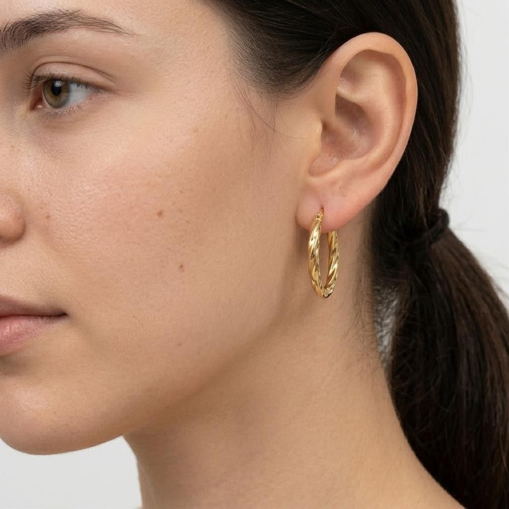 Orecchini Cerchi Ovali Torchon in Oro Giallo 18 Kt