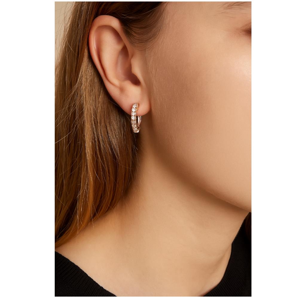 Orecchini Cerchi Piccoli in Oro Rosa 18 KT e Diamanti