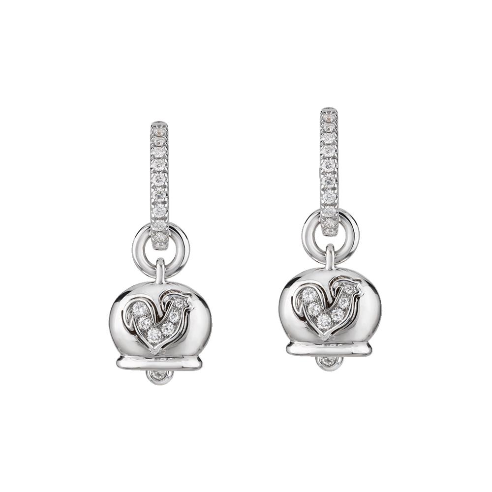 Orecchini Chantecler Campanelle Oro KT 18 Galletto in Pavè di Diamanti