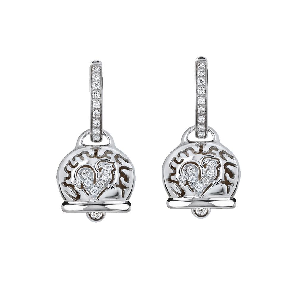 Orecchini Chantecler Campanelle Oro KT 18 Galletto in Pavè di Diamanti