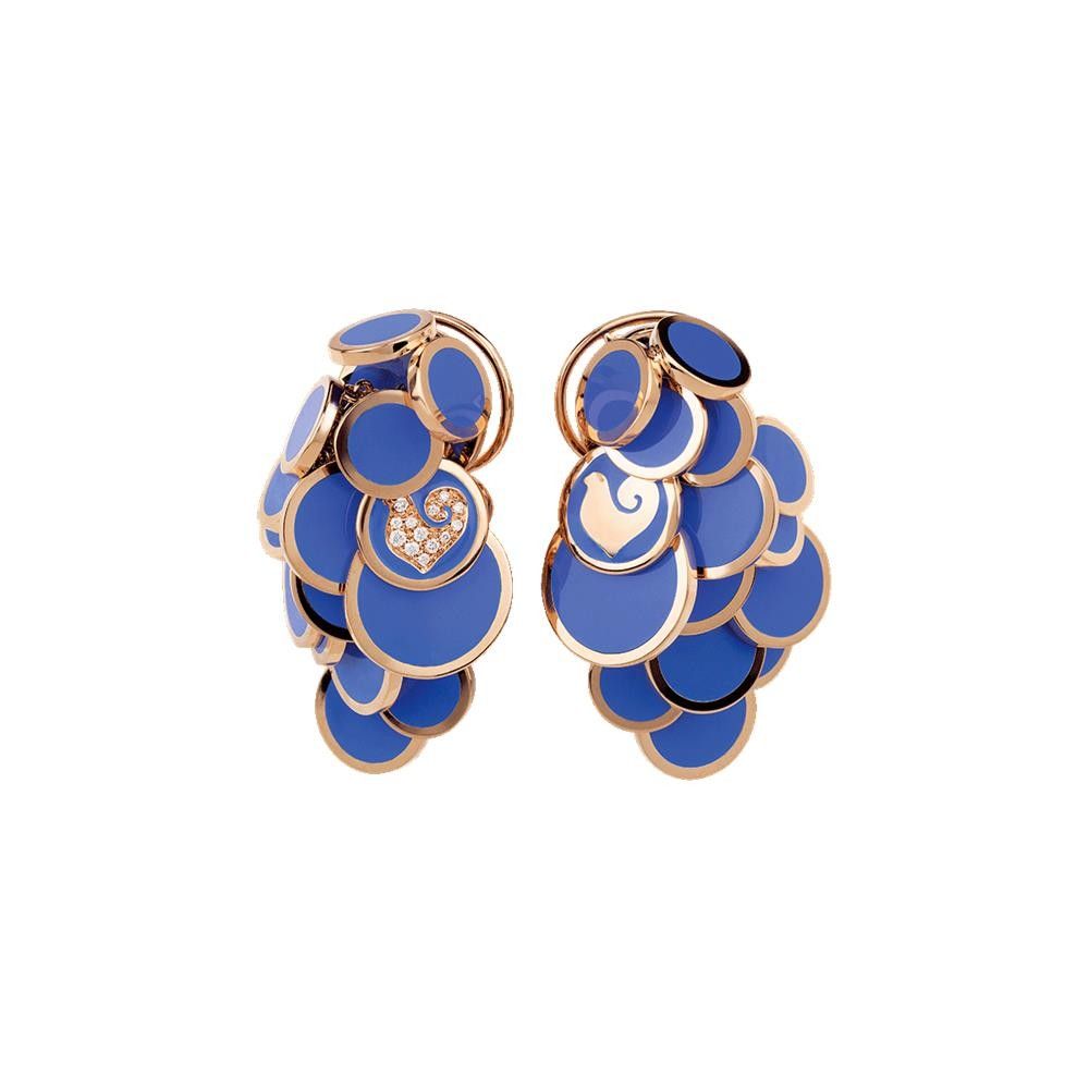 Orecchini Chantecler Paillettes Oro KT 18 a Cascata Smalto Blu