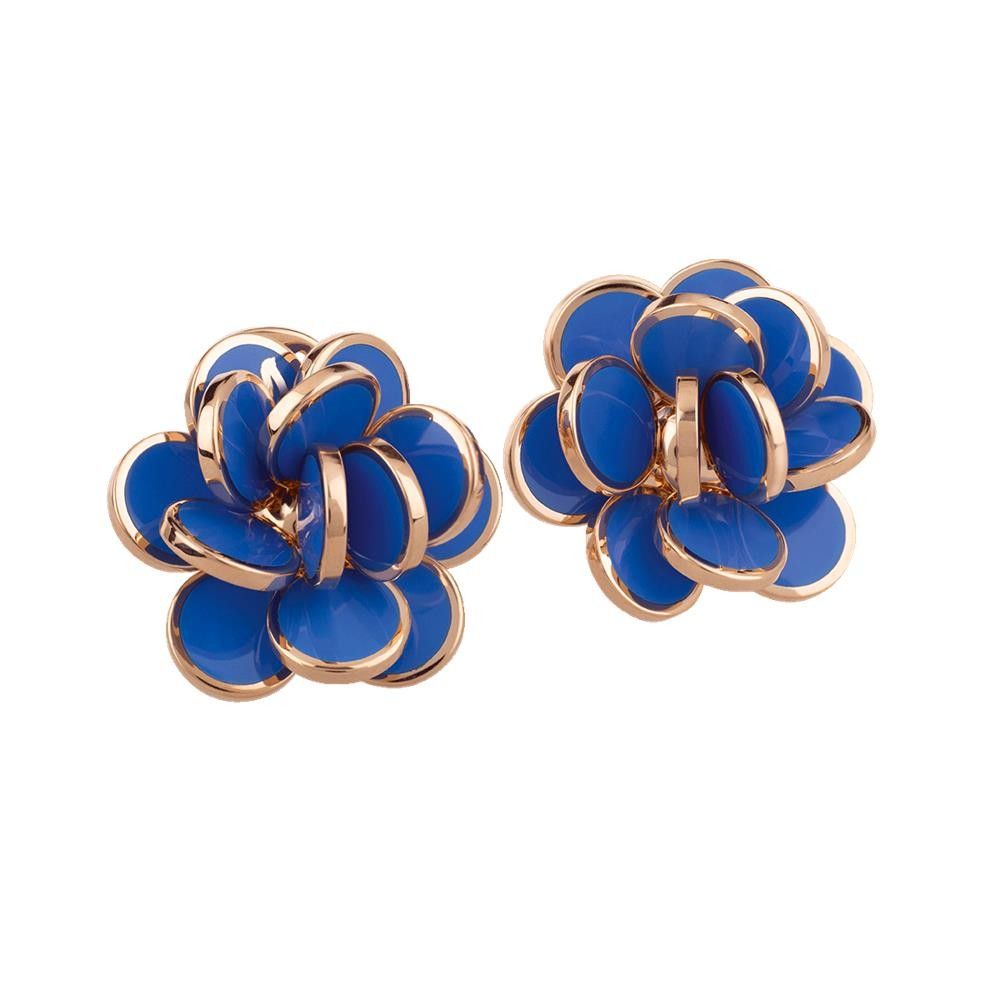Orecchini Chantecler Paillettes Oro KT 18 Fiore Smalto Blu